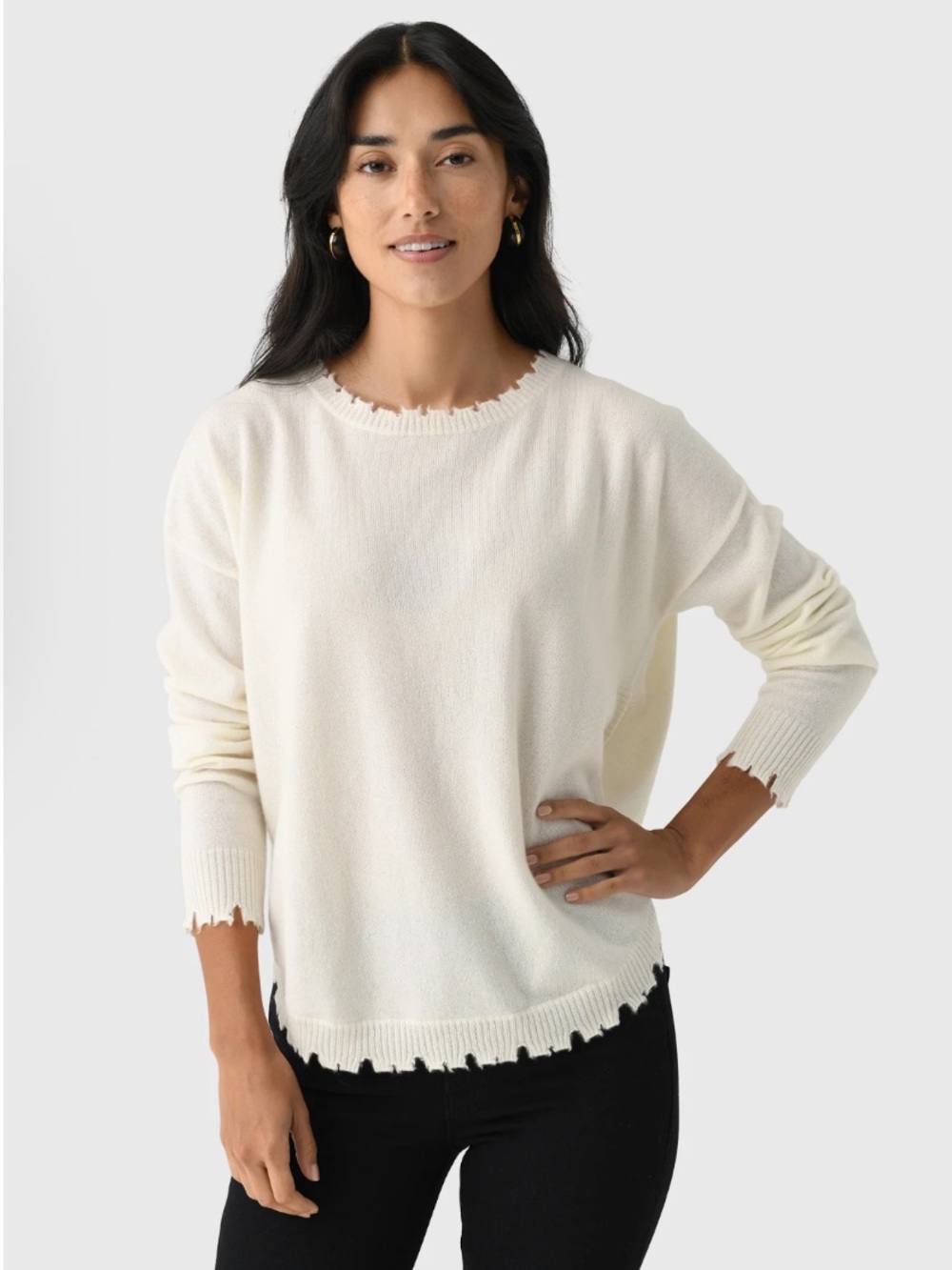 Kujten Sweater Mela Crewneck Distressed in Ecru Cream